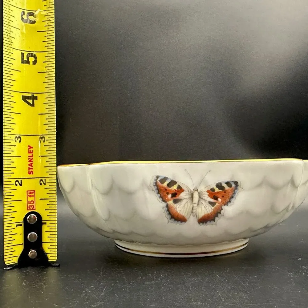 Antique L Bernardaud Limoges Butterfly Porcelain Bowls Pair Gold Gilt France